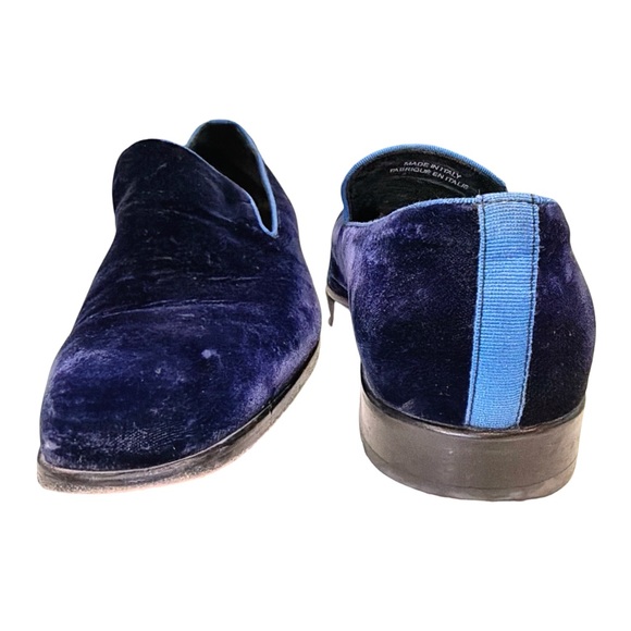 Saks Fifth Avenue Velvet Loafers Made in Italy Navy Blue Size 10M Luxury Slip-On - Picture 7 of 15